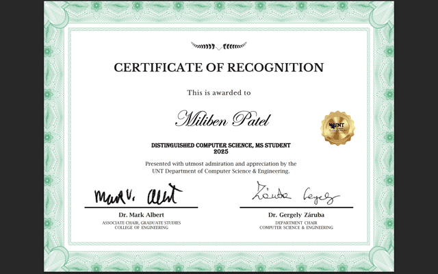 Distinguished Computer Science, MS Student